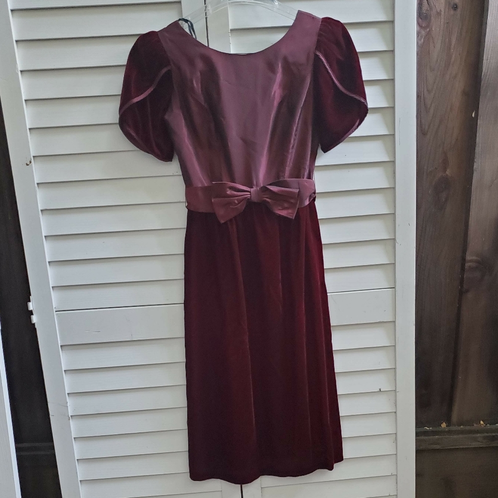 Vintage Lanz Originals burgundy velvet taffeta prairie dress